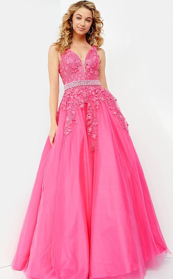 prom dresses for hourglass figuresJVN68258 Embellished Belt Prom Ballgown