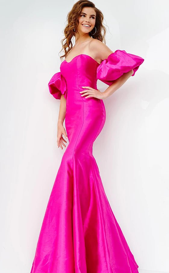 prom dress preservationJVNK22830 Fuchsia Off the Shoulder Mermaid Prom Dress