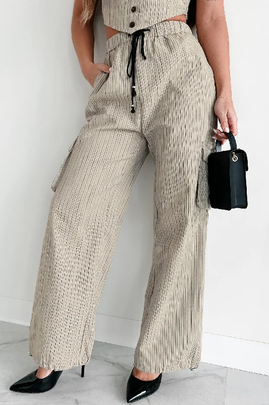 women's casual pantsCelebration Of Individuality Striped Cargo Pants (Natural)