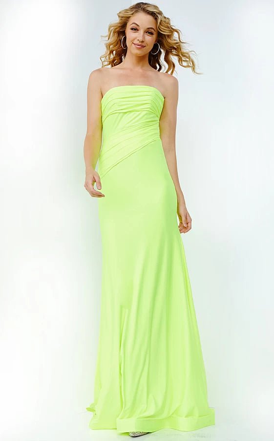 prom dresses for pear shapesJVN09027 Lime Fitted Strapless Simple Prom Dress