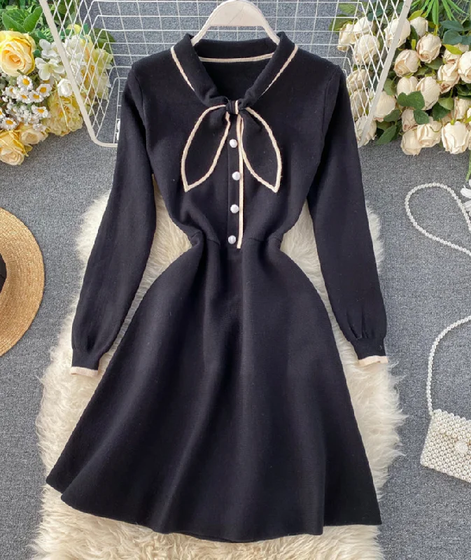 Fashionable Long Sleeves A-Line DressCute bunny ears long sleeve knitted dress  211