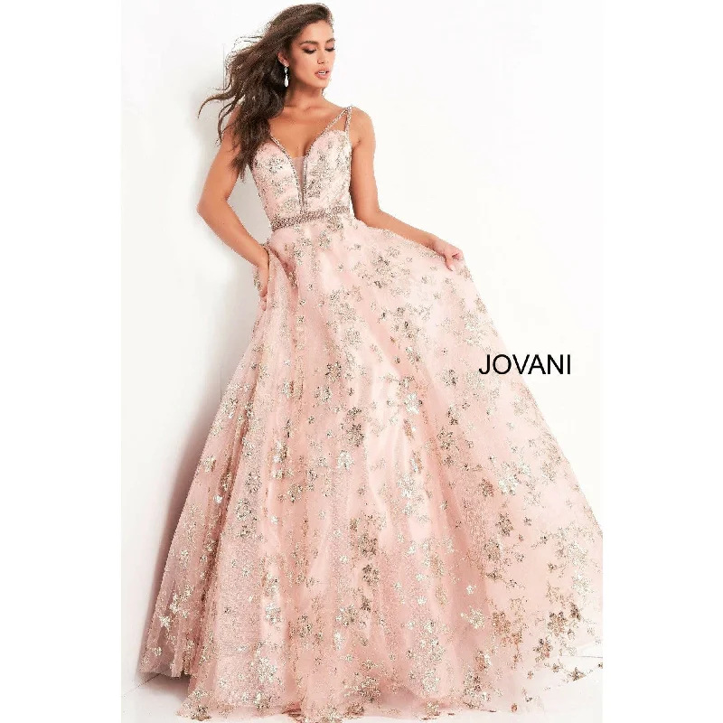 flowy prom dressesJovani Plunging Neckline Embellished Prom Ballgown 3614