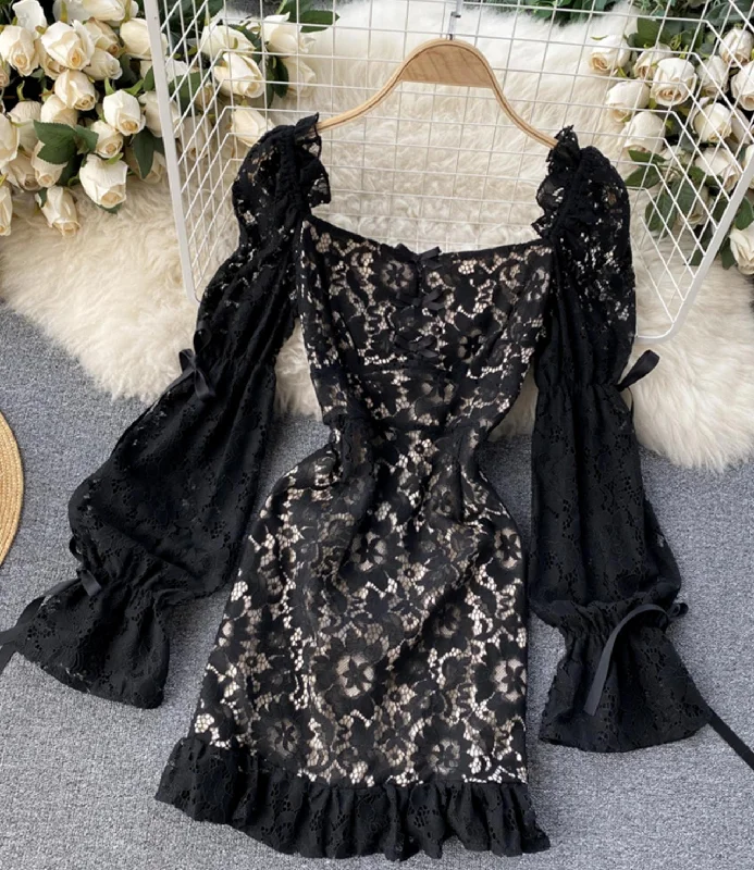 Flattering Long Sleeves DressCute lace long sleeve dress  769