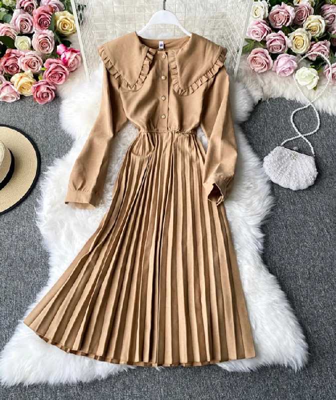 Flowery Long Sleeves Smock DressCute lapel long sleeve dress fashion girl dress  1056