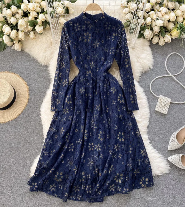 Fabulous Long Sleeves Babydoll DressElegant lace long sleeve dress A line dress  776