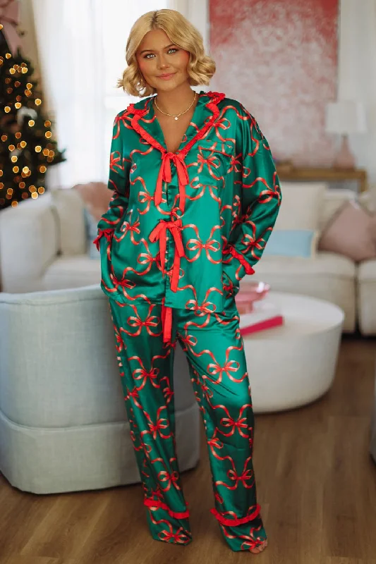 women's trendy pantsChristmas Present Pants and Top Pajama set - Green and Red