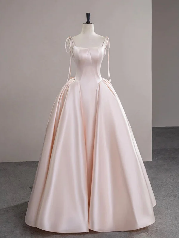 elegant prom dressesA-Line Satin Pink Champagne Long Prom Dress, Pink Champagne Long Formal Dress