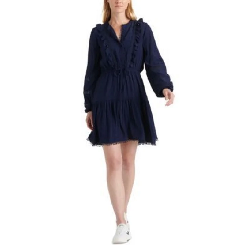 Funky Long Sleeves Jumpsuit DressLucky Brand Women's Lace Detail Long Sleeve Crepe Dress Navy Size Extra Large