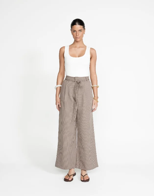 women's elastic waist pantsMason Pants (Taupe Pinstripe)