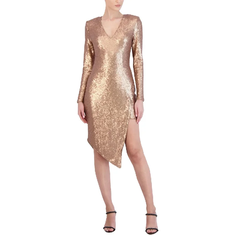 Fresh Long Sleeves DressBCBGMAXAZRIA Parker Women's Asymmetric Sequined Long Sleeve Cocktail Dress