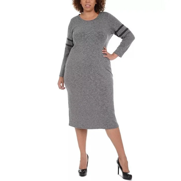 Formal Long Sleeves DressNY Collection Women's Plus Long Sleeve Dress Grey Size 3X