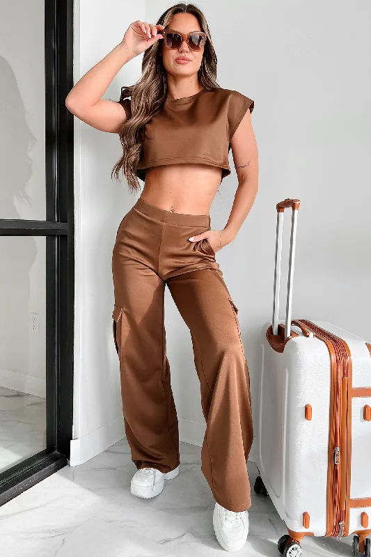 women's ripped pantsPoint Of Interest Crop Top & Cargo Pants Set (Mocha)