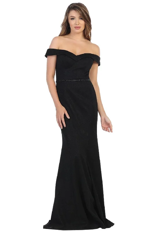 Formal Dress for Literary AwardsMay Queen - Foldover Off Shoulder Formal Dress MQ1695 - 1 pc Black In Size 6 Available