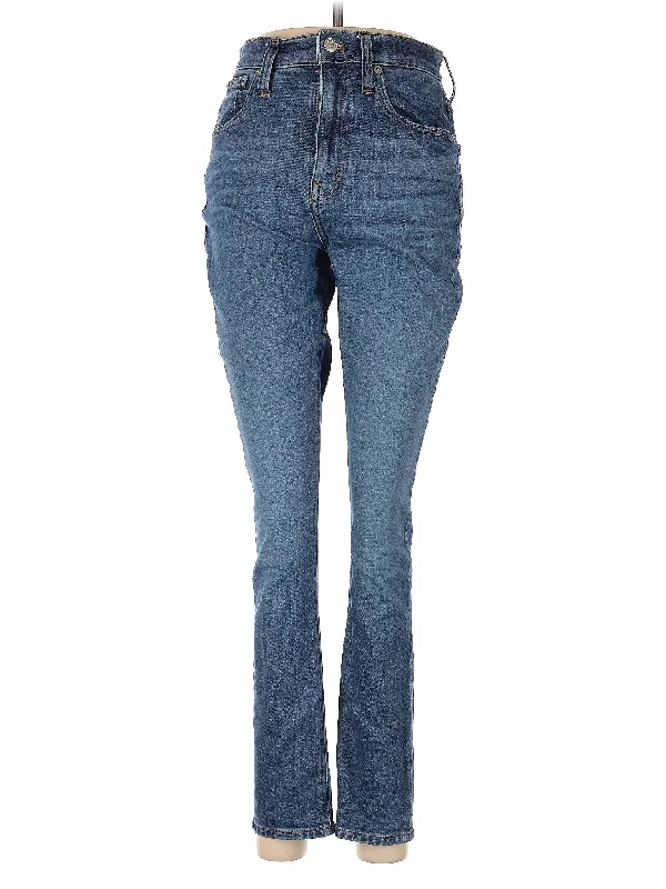 women's denim jeans with distressed thighsHigh-Rise Straight-leg Jeans in Medium Wash