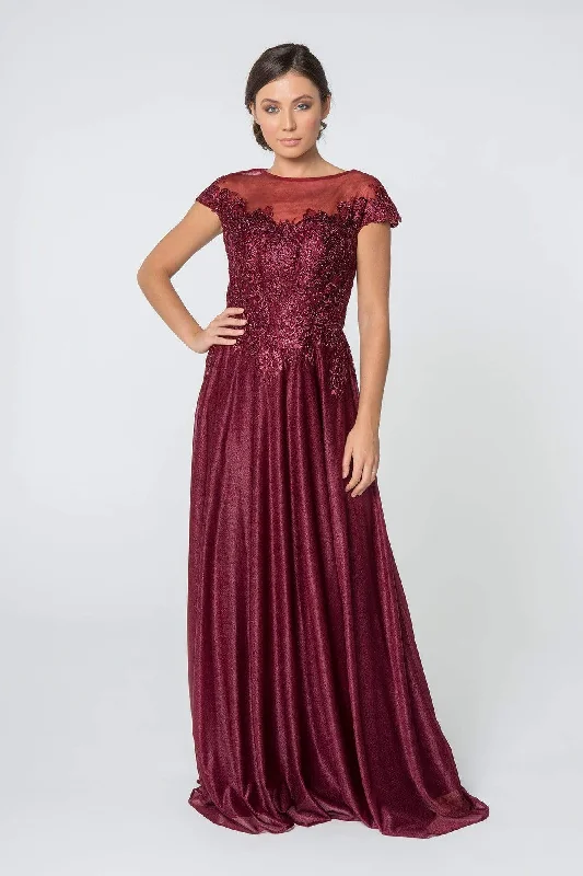 Formal Dress for Winter Formal EventsElizabeth K - GL2828 Embellished Lace Bateau Chiffon A-line Gown