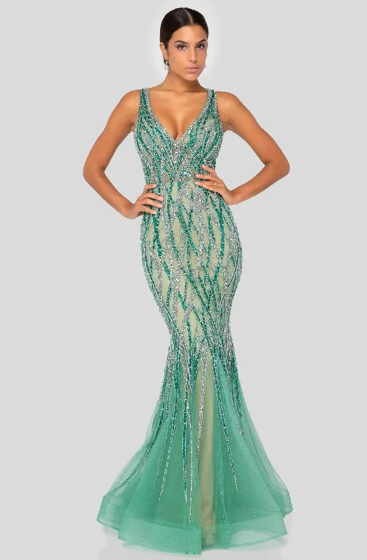 Formal Dress for Fashion WeeksTerani Couture - 1912GL9573 Embellished V Neck Sleeveless Mermaid Gown