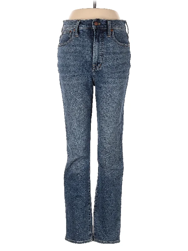 women's denim jeans with patchesHigh-Rise Straight-leg Jeans in Medium Wash