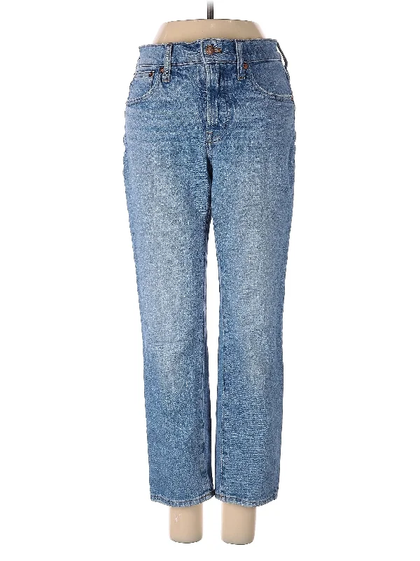 women's denim jeans with fake pocketsMid-Rise Straight-leg Jeans in Medium Wash