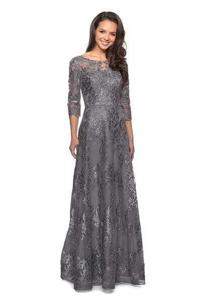 Formal Dress for Film PremieresLa Femme - Lace Bateau Quarter Length Sleeve A-line Gown 27885SC