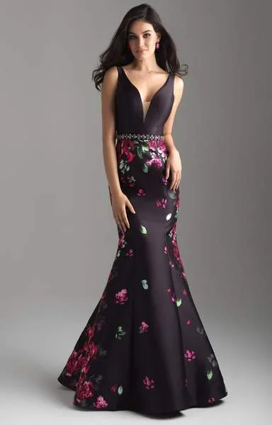 Formal Dress for Ballet PerformancesMadison James - Plunging Ladder Back Floral Mermaid Gown 18-601