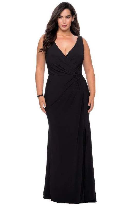 Formal Dress Shops in New YorkLa Femme - Sleeveless Plunging V-Neck High Slit Sheath Gown 28882SC