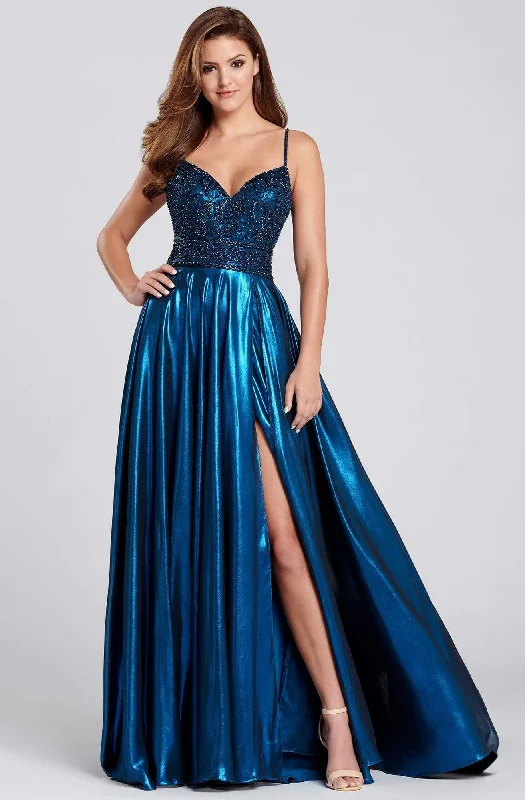 Formal Dress for Theater OpeningsMon Cheri - EW120107 Beaded Plunging V-neck A-line Gown