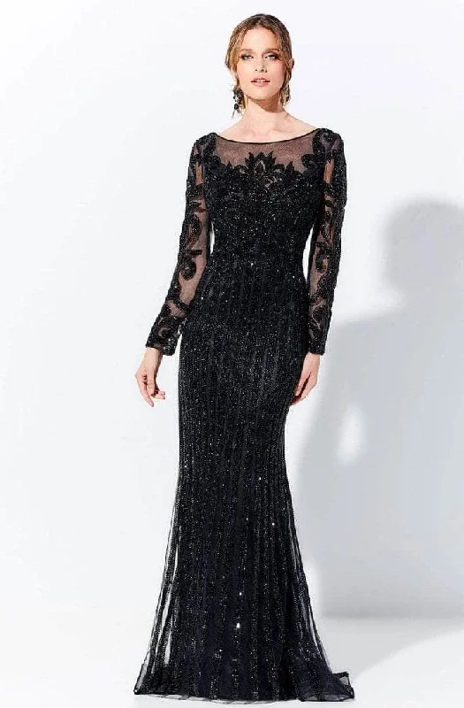 Formal Dress for Tennis TournamentsIvonne D - 120D11 Embellished Illusion Bateau Neck Long Gown - 1 pc Black In Size 10 Available