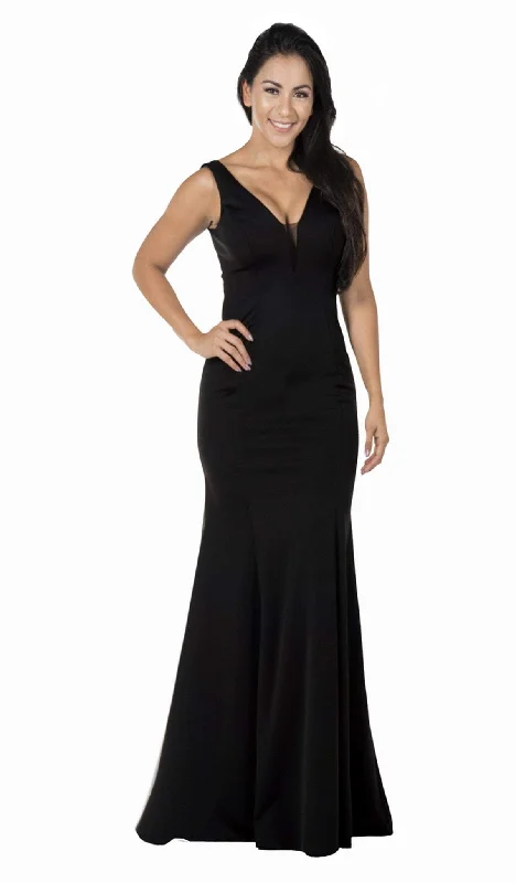 Formal Dress for Bar MitzvahsPoly USA - 8152 Plunging V-Neck Trumpet Jersey Gown