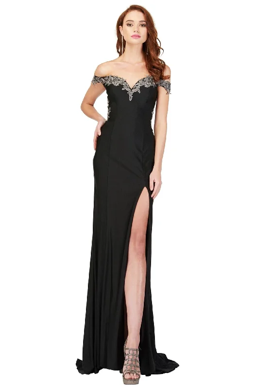 Custom Formal Dress TailorsCecilia Couture - 1512 Applique-Trimmed Off Shoulder High Slit Gown