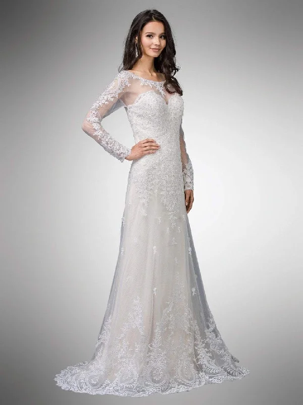 Formal Dress for Modeling AuditionsDancing Queen Bridal - 9 Two Tone Beaded Lace Illusion Bateau A-line Gown