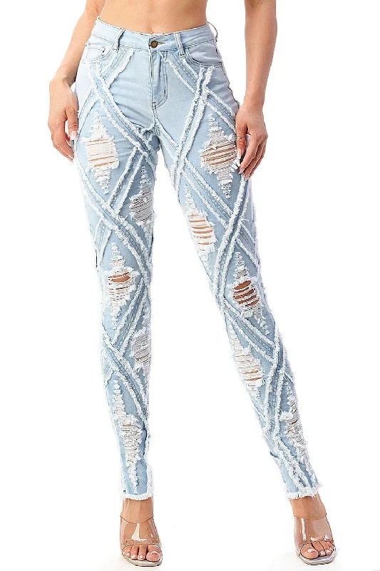 women's denim jeans with distressed thighsExtreme Hazard Skinnys