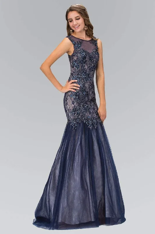 Formal Dress for DebutantesElizabeth K - GL2162 Beaded Bateau Neck Trumpet Gown