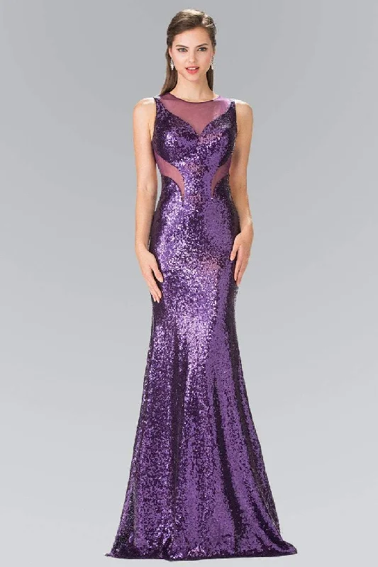 Formal Dress for Corporate AwardsElizabeth K - GL2292 Sequined Illusion Panel Sheath Gown