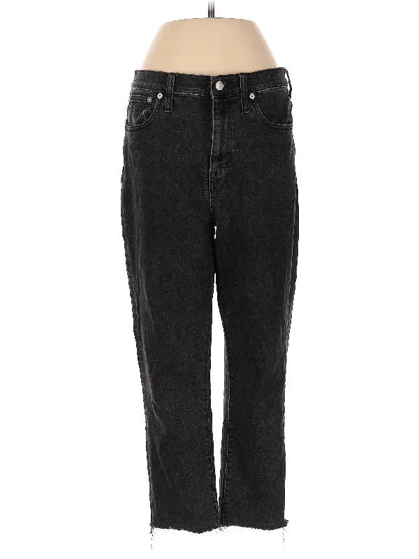 women's grey denim jeansHigh-Rise Straight-leg Jeans in Dark Wash