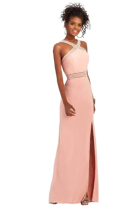 Formal Dress for WeddingsClarisse - 3483 Sheer Striped Halter Strap Gown