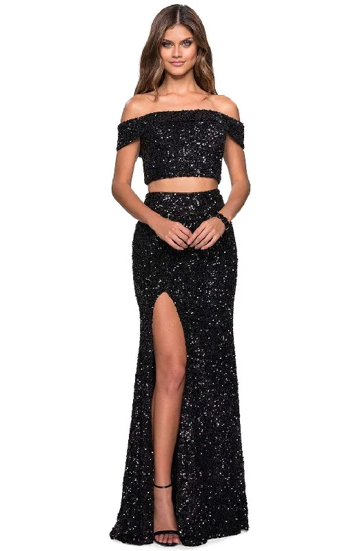 Formal Dress for Evening WeddingsLa Femme - 27020 Two Piece Off-Shoulder Sequined Gown