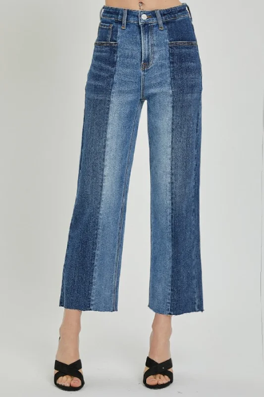 women's denim jeans for a trendy vibeRISEN Full Size Mid-Rise Waist Two-Tones Jeans with Pockets