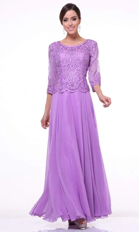 Formal Dress for GraduationsCinderella Divine - Quarter Sleeve Soutache Bodice A-Line Long Formal Dress 14327