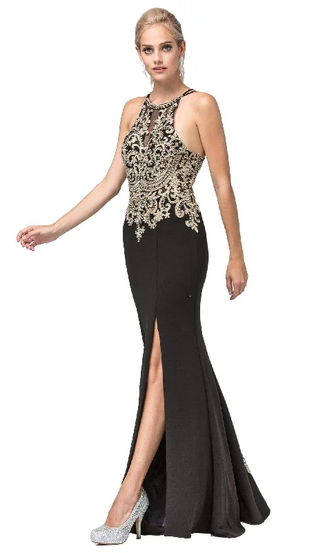 Plus Size Formal Dresses OnlineDancing Queen - 2836 Appliqued Halter Gown with Slit