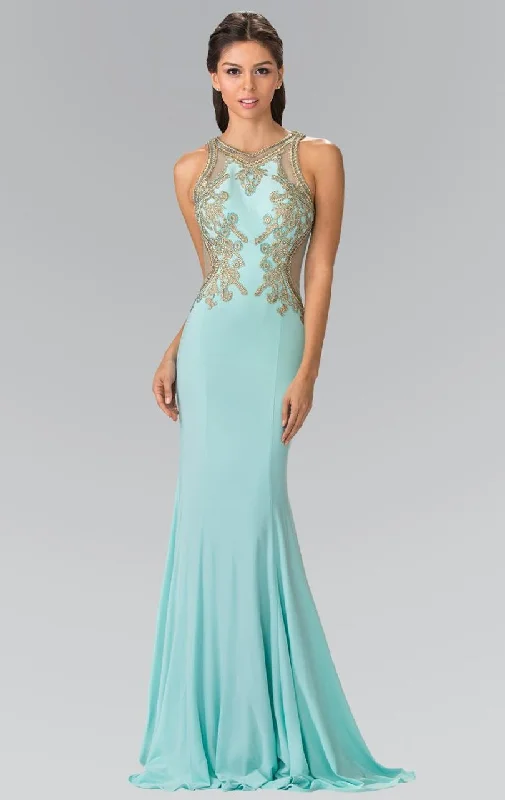 Formal Dress for Garden Party ThemesElizabeth K - GL2321 Halter Long Gown with Side Cut Outs