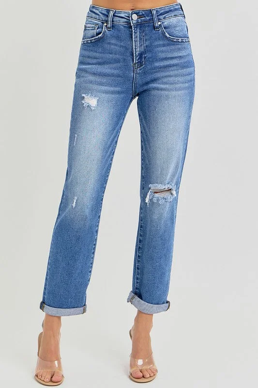 women's denim jeans with spandexDenim High Rise Girlfriend Roll Up Jeans