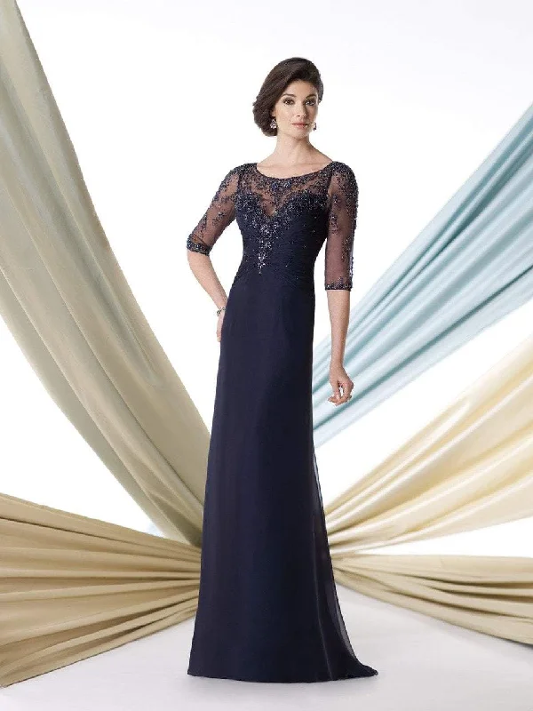 Formal Dress for Bohemian ThemesMon Cheri - Sheer Bateau Neck Sheath Gown 213967 - 1 pc Smoke Gray in Size 18 Available