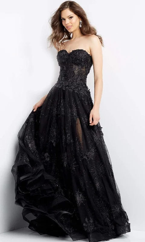 Formal Dress for Cocktail PartiesJovani - 07304 Strapless Lace Appliqued Gown