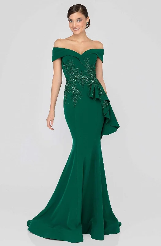 Formal Dress for EveningsTerani Couture - 1911M9339 Off Shoulder Side Drape Peplum Mermaid Gown