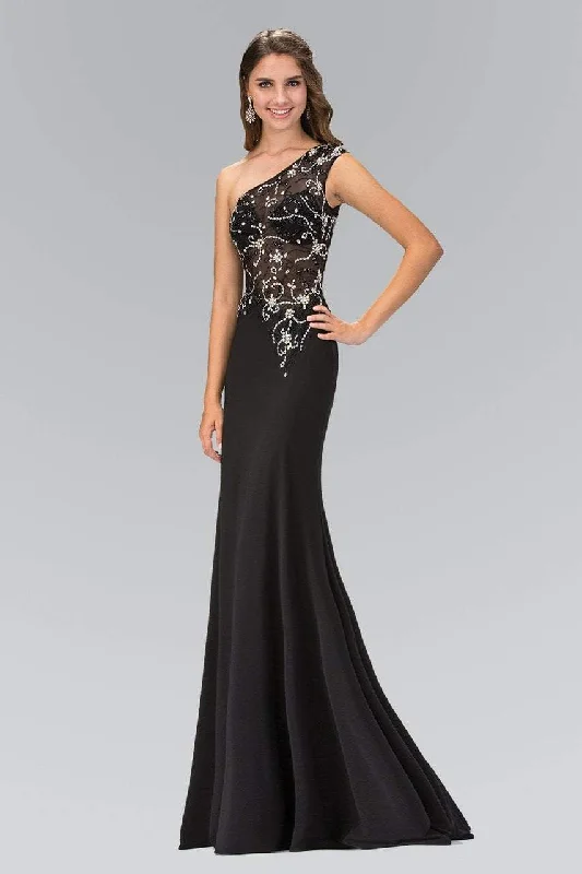 Formal Dress for Bar MitzvahsElizabeth K - GL2143 Beaded Asymmetrical Neck Gown