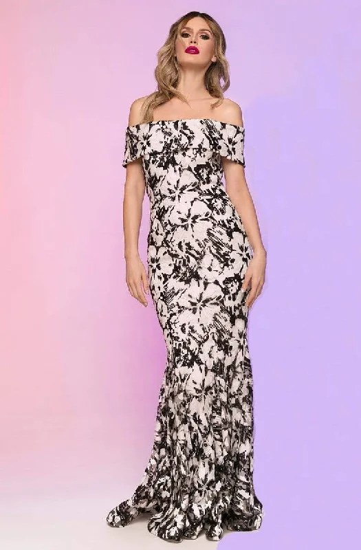 Formal Dress for Garden Party ThemesNicole Bakti - 6759N Off shoulder Floral Print Mermaid Gown