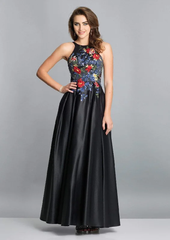 Formal Dress for Art GalleriesDave & Johnny - Floral Embroidered Jewel Bodice A-Line Gown A7616 - 1 pc Black In Size 12 Available