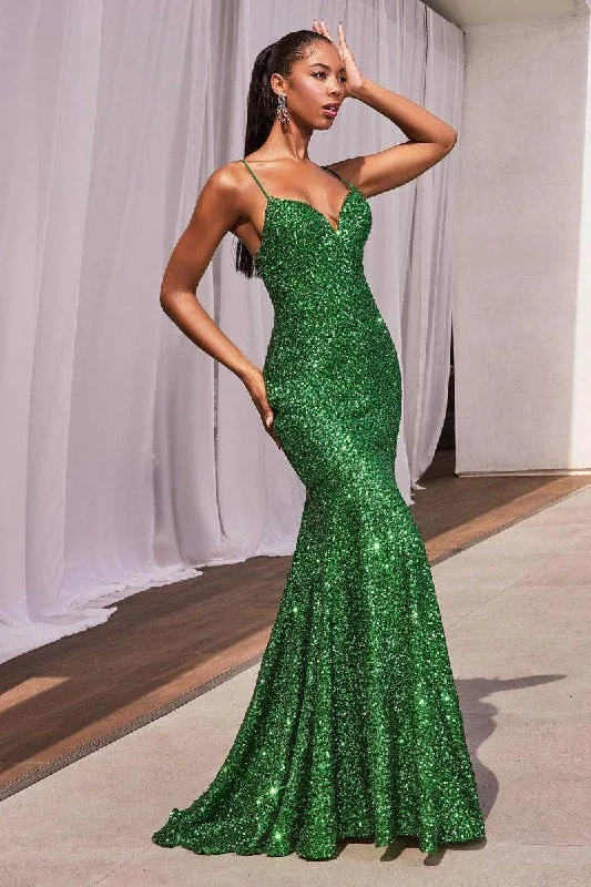 Formal Dress for Runway ShowsLadivine CH066 - Spaghetti Strap Sequin Gown