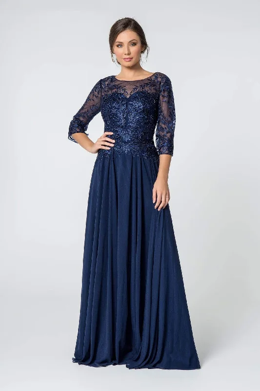 Formal Dress for Formal DancesElizabeth K - GL2810 Embroidered Bateau Chiffon A-line Gown