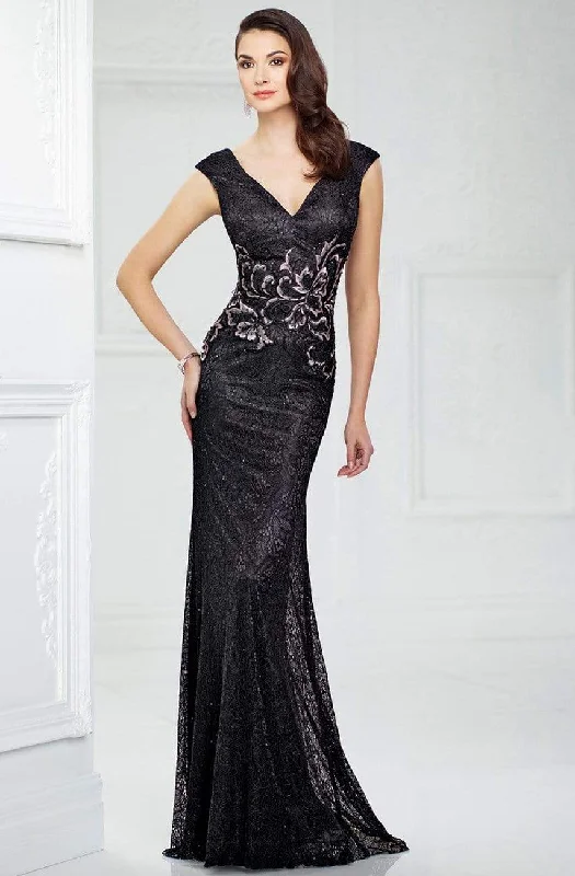 Formal Dress for GraduationsMontage by Mon Cheri - Cap Sleeve Intricate Lace Sheath Gown 217946 - 1 pc Black In Size 6 Available